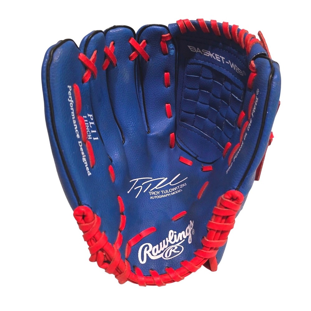 Rawlings Lefty 11 Inch Baseball Glove Blue Red Troy Tulowitzki Autograph LHT